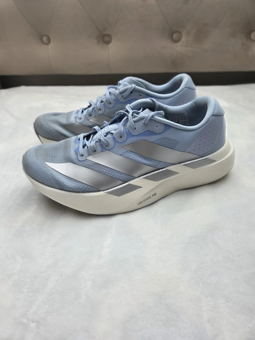 adidas Adizero EVO SL Women 8.5 Glow Blue Silver Running Shoes JS4453